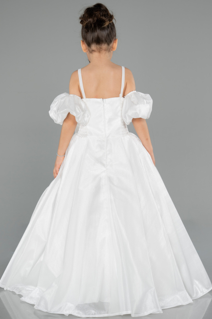 Brautkleid für Kinder Lang Satin Weiß ABG185