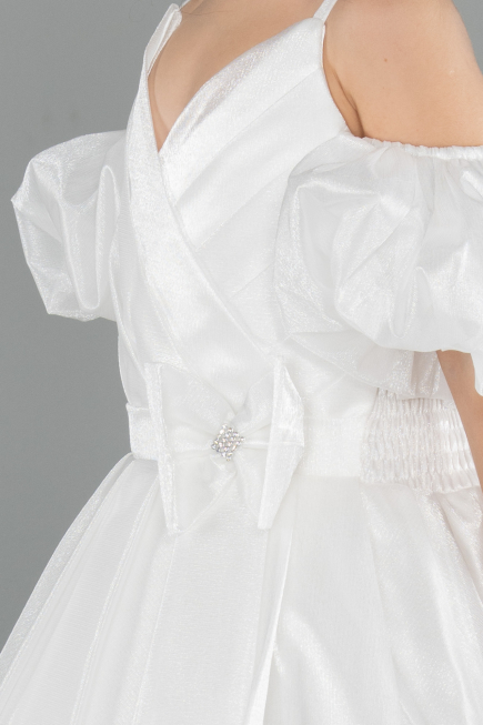 Brautkleid für Kinder Lang Satin Weiß ABG185