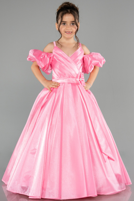 Brautkleid für Kinder Lang Satin Rosa ABG185