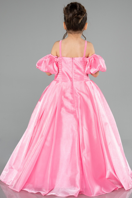 Brautkleid für Kinder Lang Satin Rosa ABG185