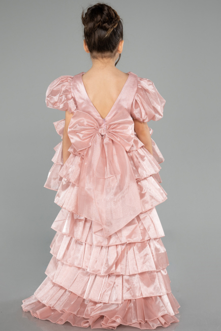 Abendkleid für Kinder Vorne Kurz-Hinten Lang Satin Puder ABO131
