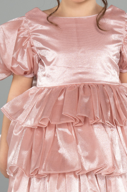 Abendkleid für Kinder Vorne Kurz-Hinten Lang Satin Puder ABO131