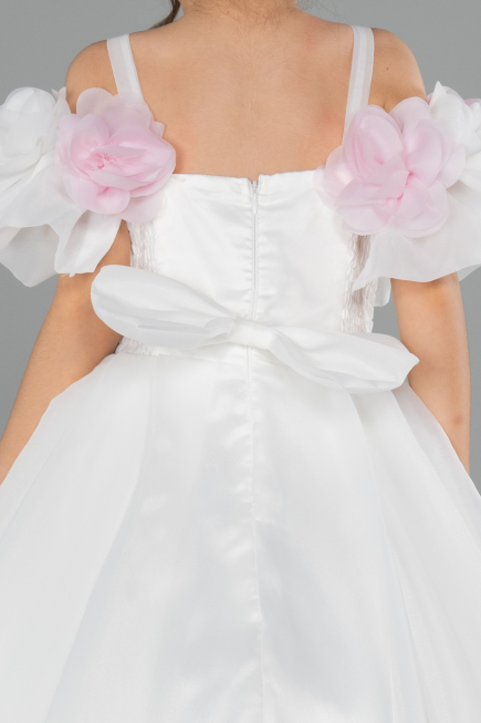 Brautkleid für Kinder Lang Satin Weiß ABG182