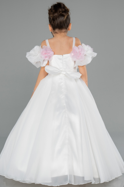 Brautkleid für Kinder Lang Satin Weiß ABG182
