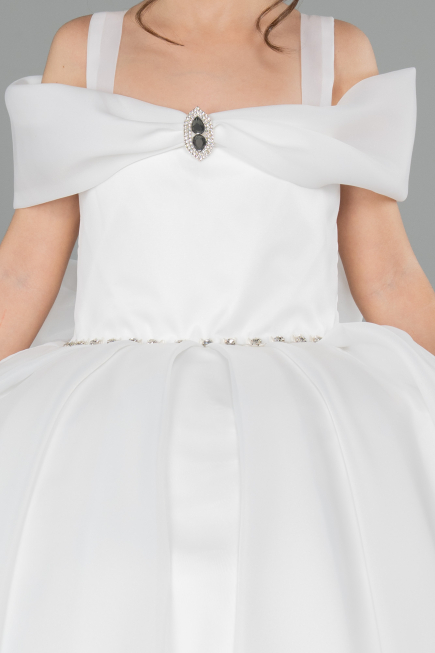 Brautkleid für Kinder Lang Satin Weiß ABG175