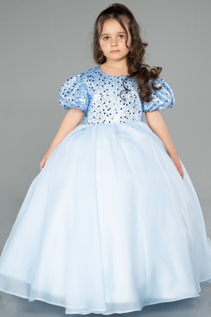 Blau Brautkleid Für Kinder Satin Lang ABG174