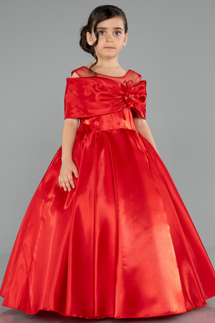 Brautkleid für Kinder Lang Satin Rot ABG172