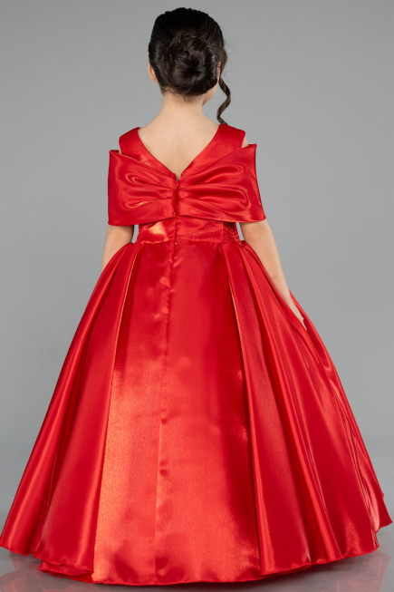 Brautkleid für Kinder Lang Satin Rot ABG172