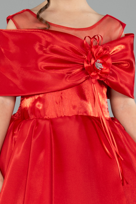Brautkleid für Kinder Lang Satin Rot ABG172