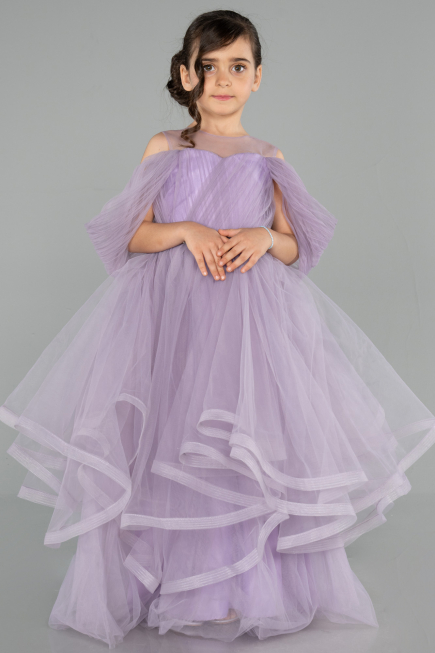 Abendkleid für Kinder Vorne Kurz-Hinten Lang Lila ABO127