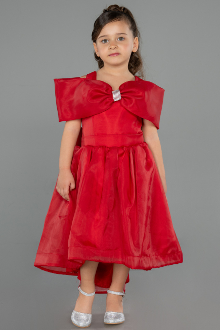 Abendkleid für Kinder Vorne Kurz-Hinten Lang Rot ABO107