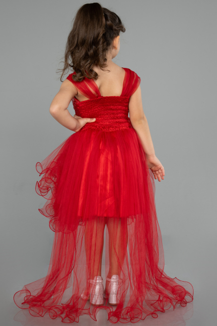 Abendkleid für Kinder Vorne Kurz-Hinten Lang Rot ABO105