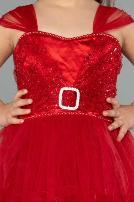 Abendkleid für Kinder Vorne Kurz-Hinten Lang Rot ABO105
