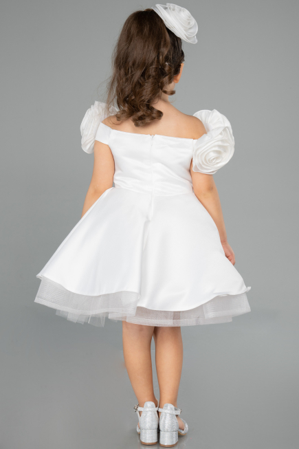 Weiß Abendkleid Für Kinder Satin Kurz ABK2573