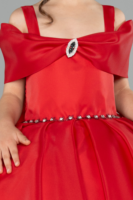 Brautkleid für Kinder Lang Satin Rot ABG175