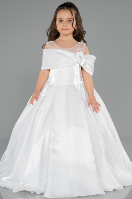 Brautkleid für Kinder Lang Satin Weiß ABG172