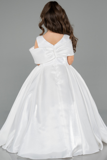 Brautkleid für Kinder Lang Satin Weiß ABG172