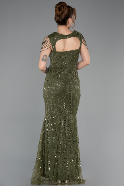 Abendkleid Lang Perlenbesetzt Khaki ABU5914