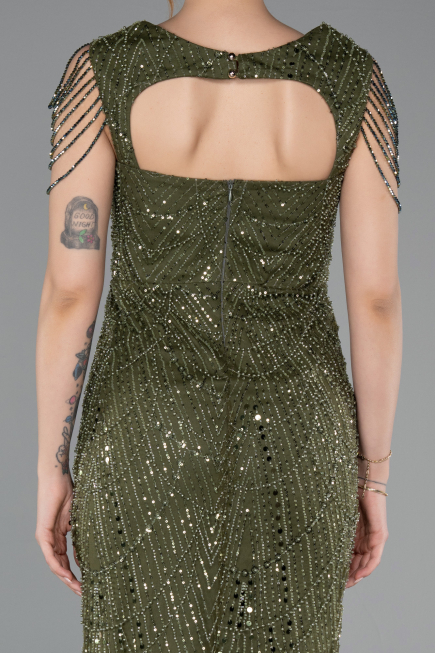 Abendkleid Lang Perlenbesetzt Khaki ABU5914