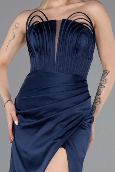 Abschlusskleid Lang Satin Marineblau ABU5923