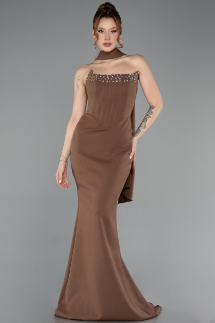 Braun Abendkleid İm Meerjungfrau-Stil Lang ABU5566
