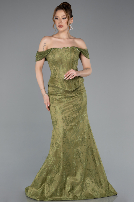 Abendkleid Lang Spitze Khaki ABU5609
