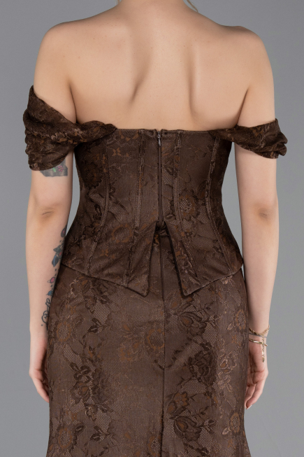 Braun Abendkleid Spitze Lang ABU5609