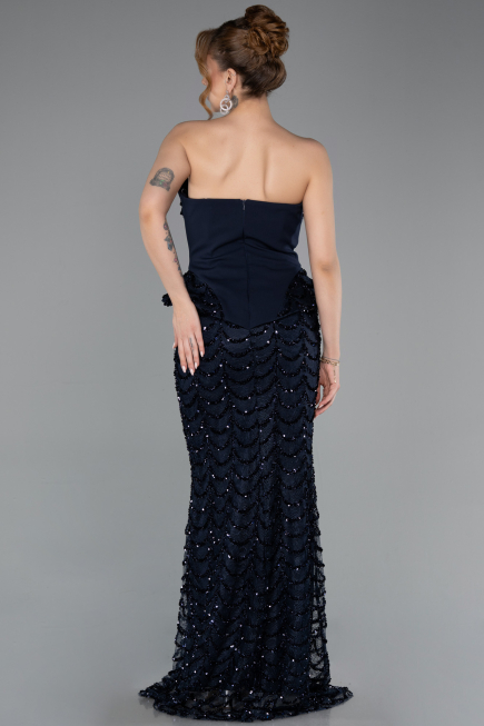 Abendkleid Lang Schuppig Marineblau ABU5919