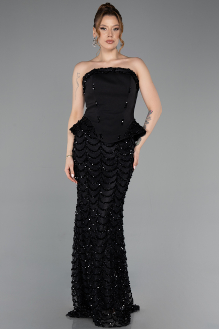 Abendkleid Lang Schuppig Schwarz ABU5919