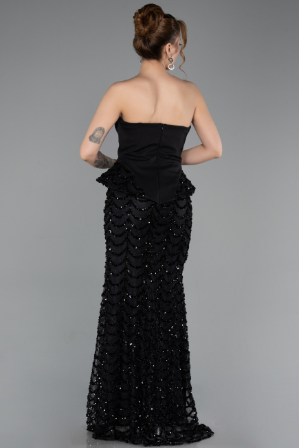 Abendkleid Lang Schuppig Schwarz ABU5919