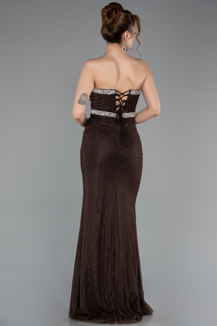 Abendkleid im Meerjungfrau-Stil Lang Spitze Braun ABU5921