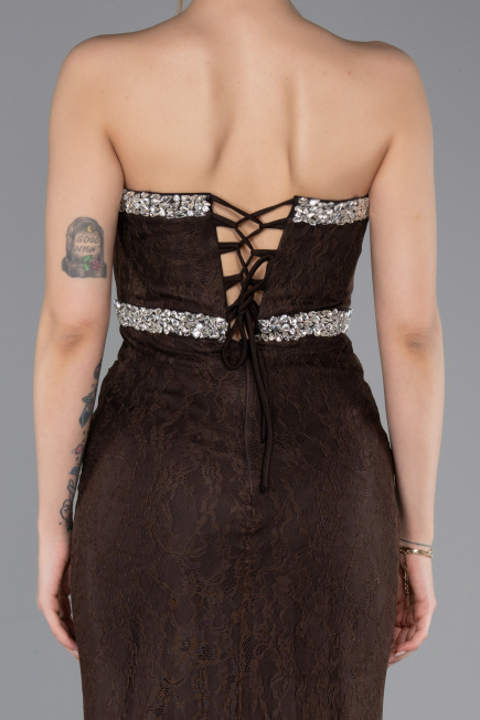 Abendkleid im Meerjungfrau-Stil Lang Spitze Braun ABU5921