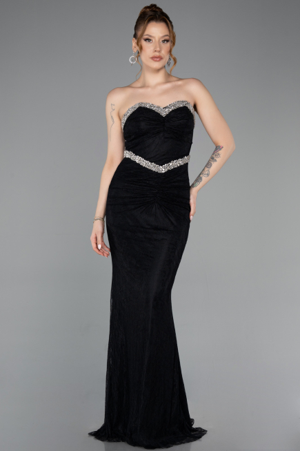 Abendkleid im Meerjungfrau-Stil Lang Spitze Schwarz ABU5921