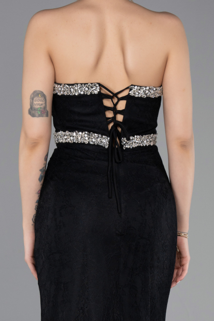 Abendkleid im Meerjungfrau-Stil Lang Spitze Schwarz ABU5921
