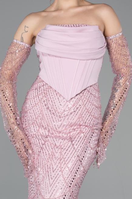 Abendkleid Lang Perlenbesetzt Puder ABU5922