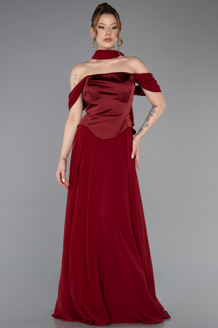 Weinrot Abendgarderobe İn Großen Größen Chiffon Lang ABU5551