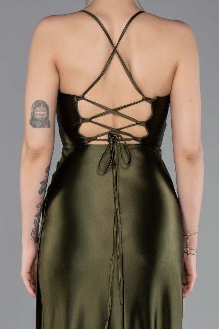 Dunkles Khaki Abschlusskleid Lang ABU3247