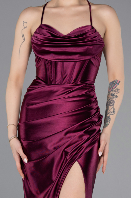 Pflaume Abschlusskleid Lang ABU3247