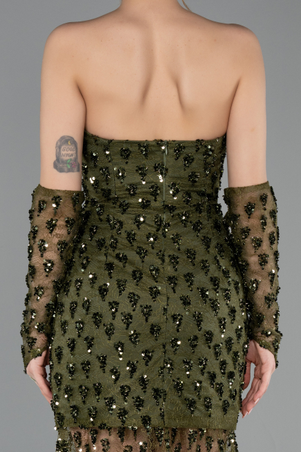 Abendkleid im Meerjungfrau-Stil Kurz Schuppig Khaki ABK2581