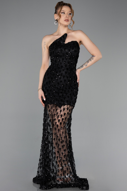 Abendkleid im Meerjungfrau-Stil Kurz Schuppig Schwarz ABK2581