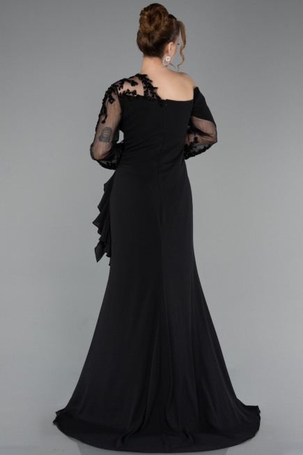 Kleider in Großen Größen Lang Chiffon Schwarz ABU5895