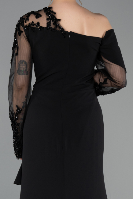 Kleider in Großen Größen Lang Chiffon Schwarz ABU5895