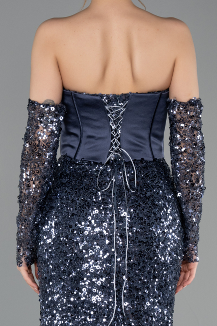 Abendkleid im Meerjungfrau-Stil Lang Schuppig Anthrazit ABU5927