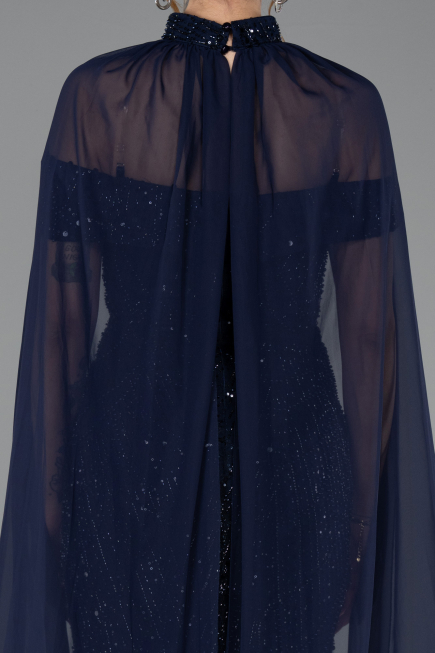 Abendkleid Lang Perlenbesetzt Marineblau ABU5915