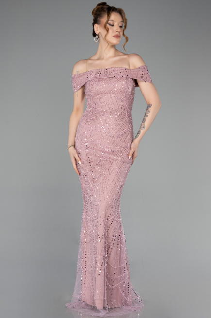 Abendkleid Lang Perlenbesetzt Puder ABU5915