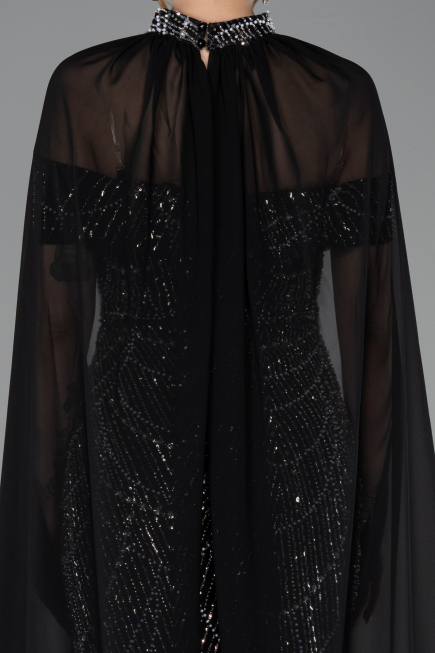 Abendkleid Lang Perlenbesetzt Schwarz ABU5915