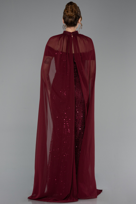Abendkleid Lang Perlenbesetzt Weinrot ABU5915
