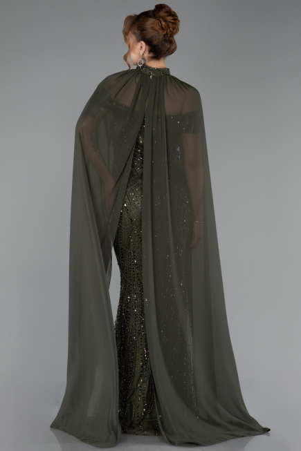 Abendkleid Lang Perlenbesetzt Khaki ABU5915