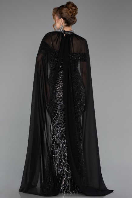 Abendkleid Lang Perlenbesetzt Schwarz ABU5915