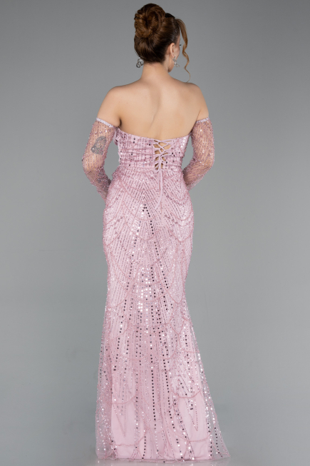 Abendkleid Lang Perlenbesetzt Puder ABU5922